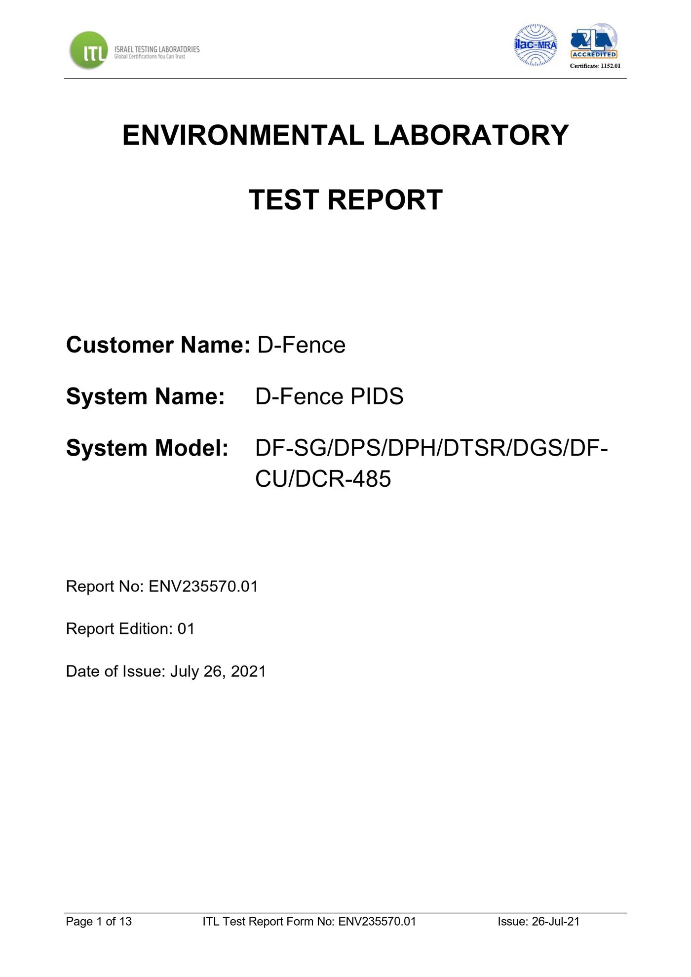 Environmental test report ENV235570, D-Fence PIDS
